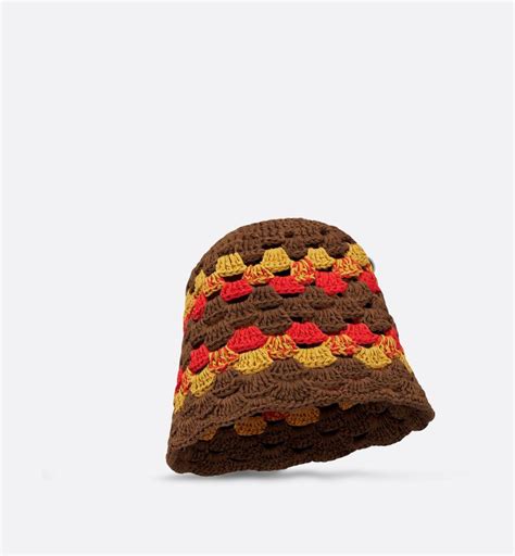 harga bucket hat dior|DIOR TEARS Crochet Bucket Hat Brown, Red and Orange Cotton.